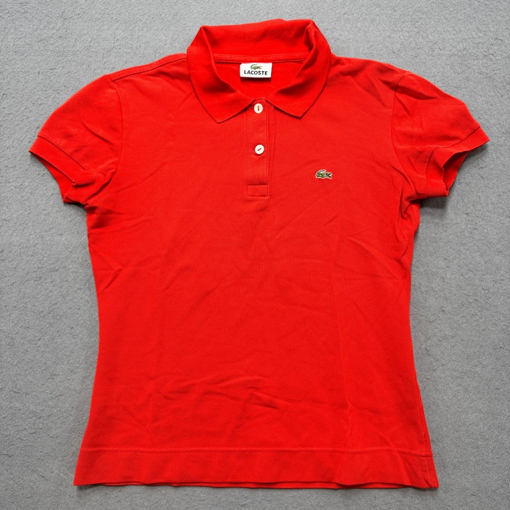 Lacoste Polo Shirt Women's 40 Red Pique Short Sleeve Slim Fit Preppy Sportswear